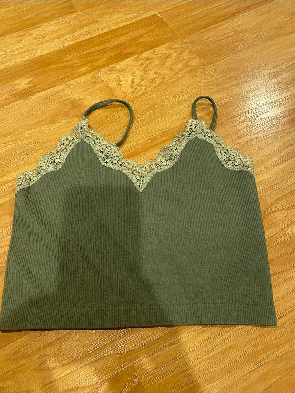 wild fable Olive Green Ribbed Lace-Trim Bandeau Cami